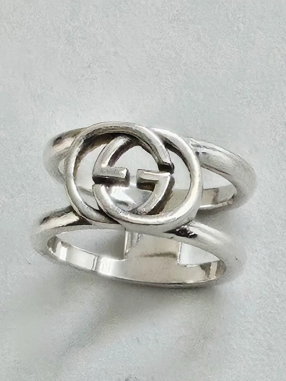 Gucci Wide Interlocking Sterling Silver Ring